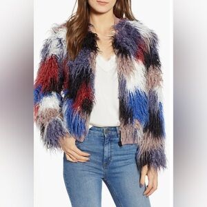 ASTR Shaggy Faux Fur Jacket in Blue Multi